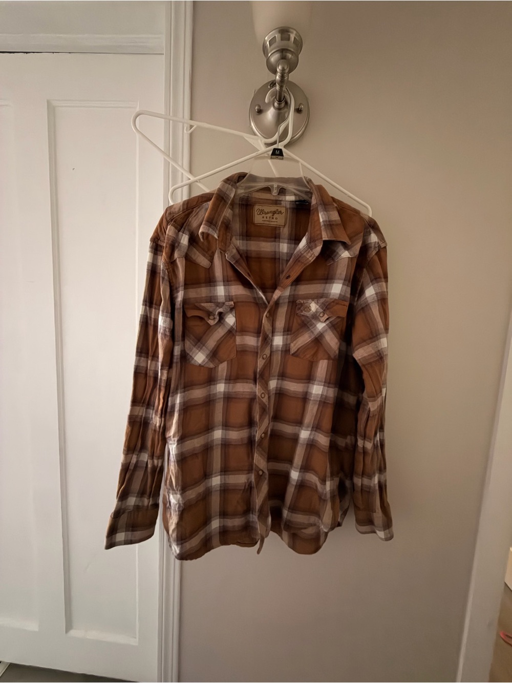 Wrangler Brown & White Plaid Retro Button-Down Shirt